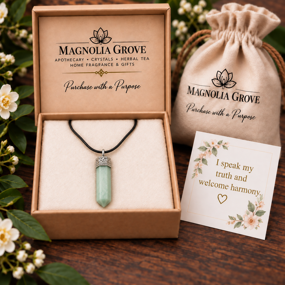 Amazonite pencil pendant — gift presentation