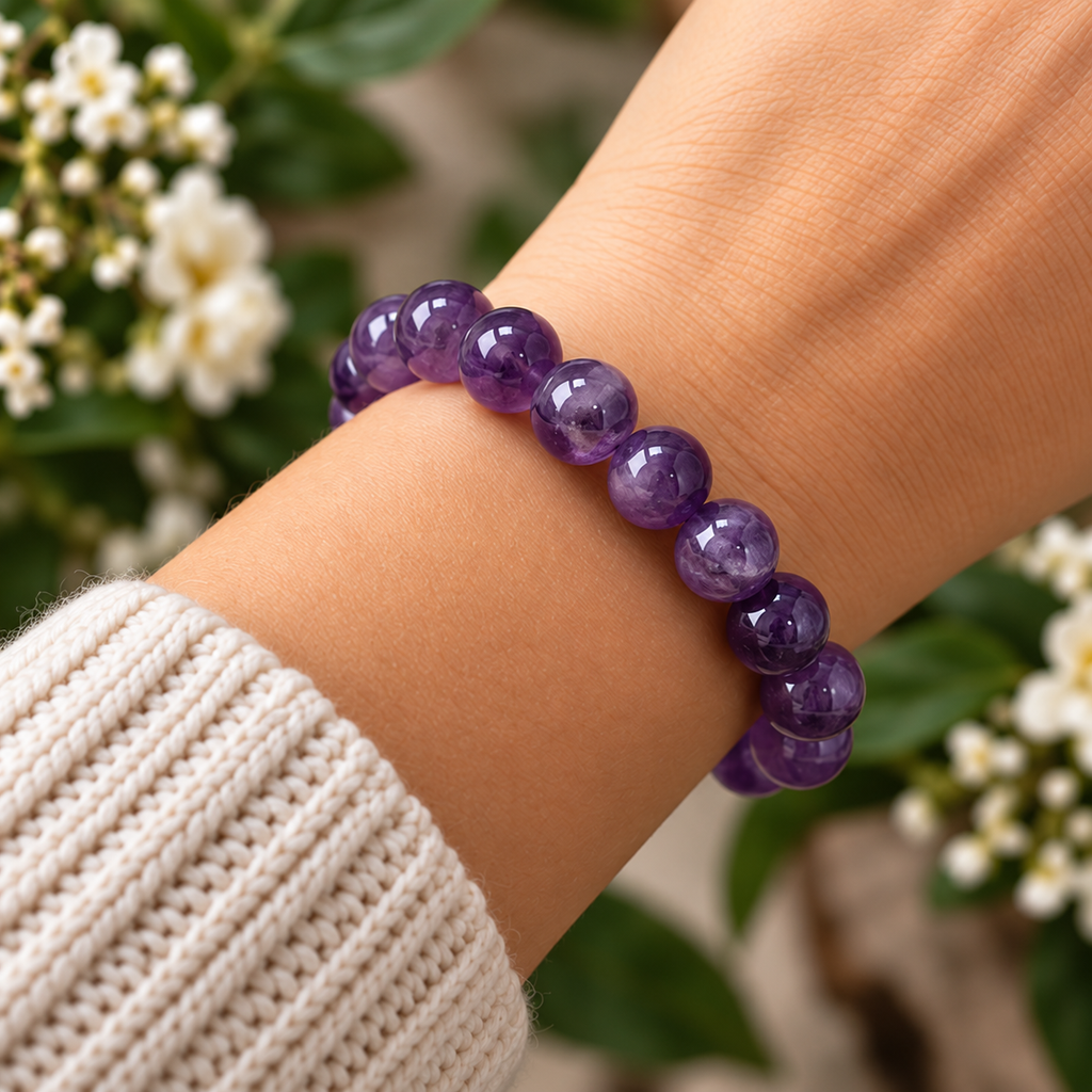 Amethyst 8mm stretch bracelet wrist