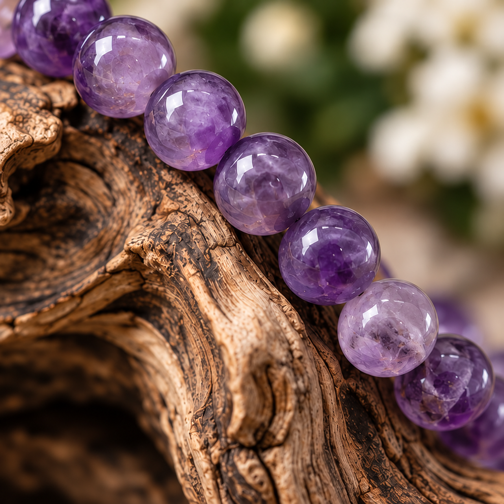 Amethyst 8mm stretch bracelet macro
