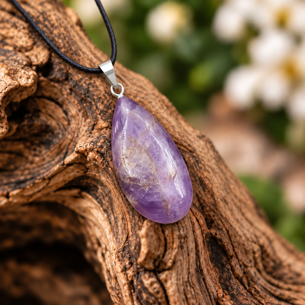 Amethyst drop pendant — closeup