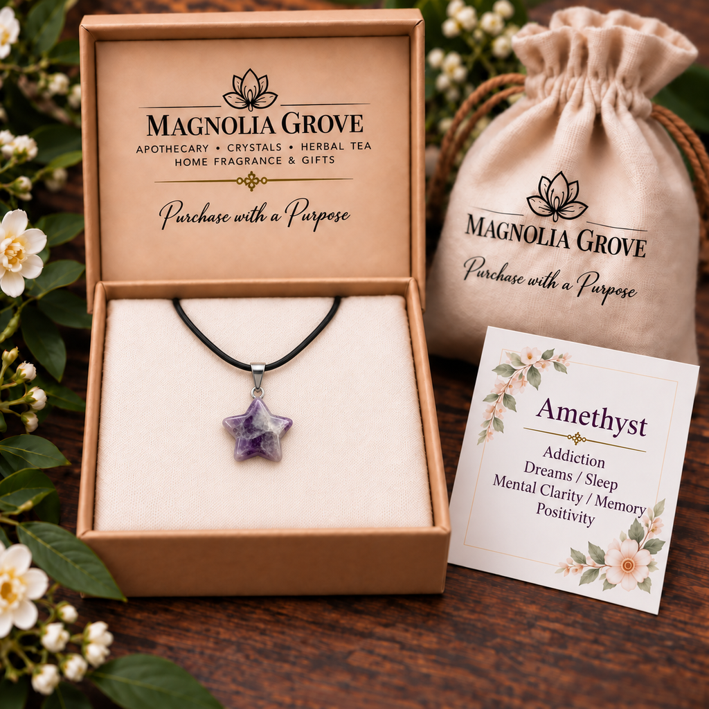 Amethyst Star Pendant — Gift-box scene