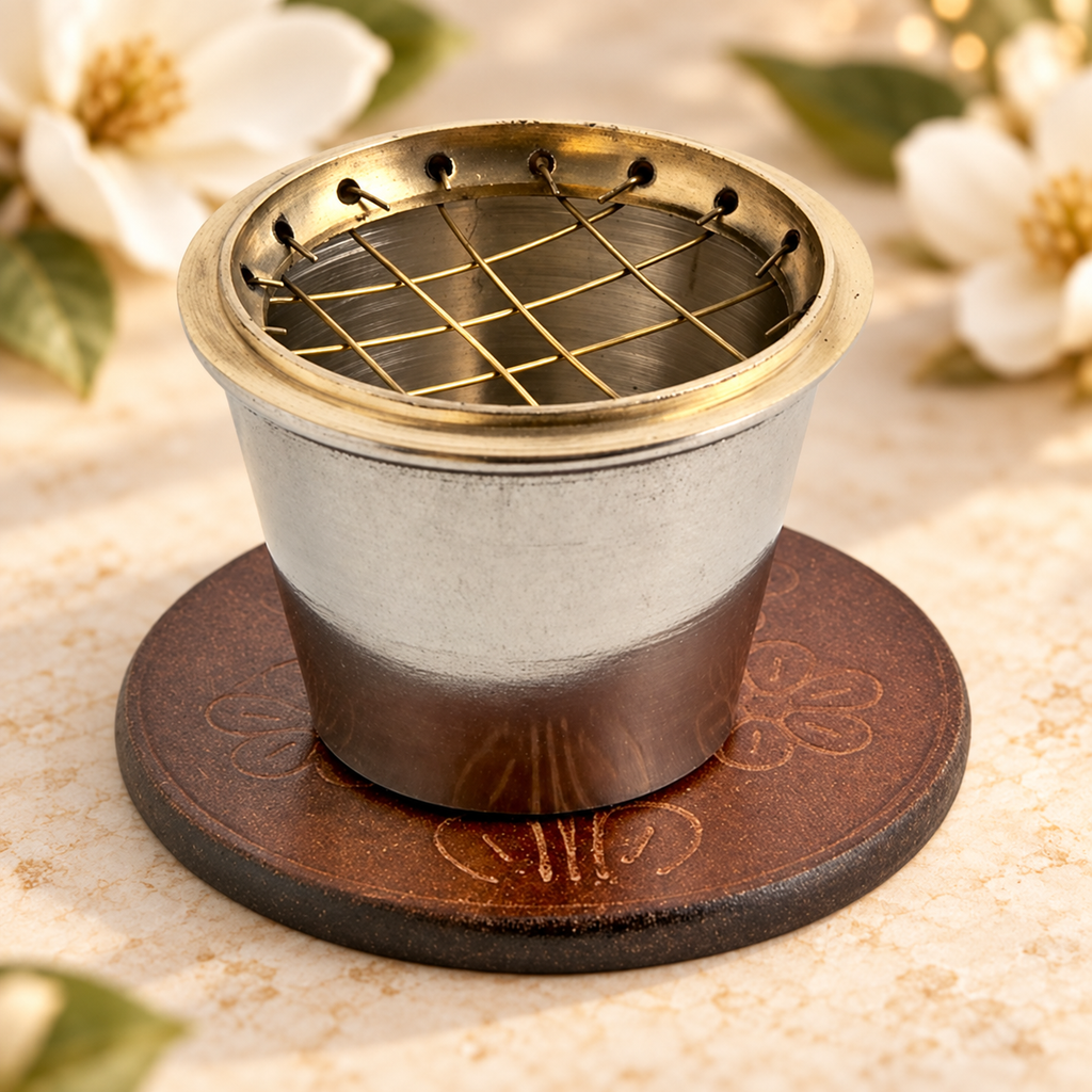 Brass Screen Charcoal Burner with Coaster – 2.25 in
