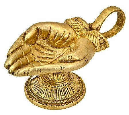 Offering hand charcoal cone incense and oil lamp burner