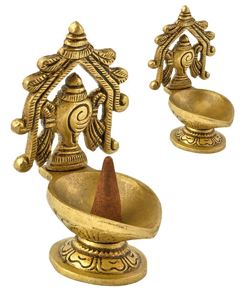 Shankh cone incense and oil lamp burner
