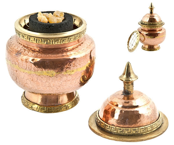 Copper screen incense burner with lid