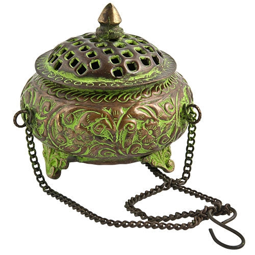 Antique green Tibetan hanging censer incense burner