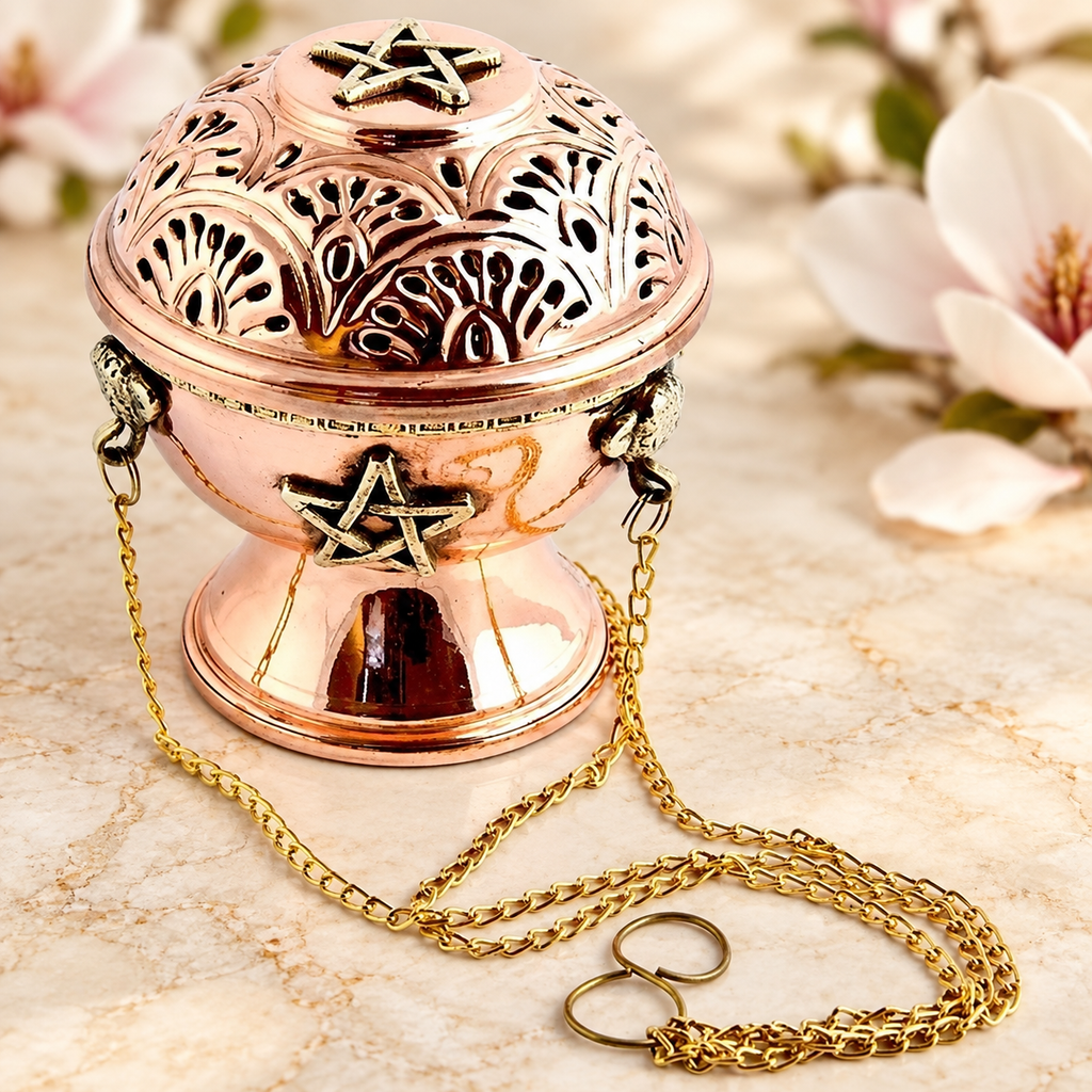 Pentacle Tibetan Copper Hanging Censer – 5.5 in