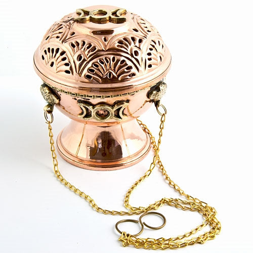 Triple Moon Tibetan copper hanging censer incense burner