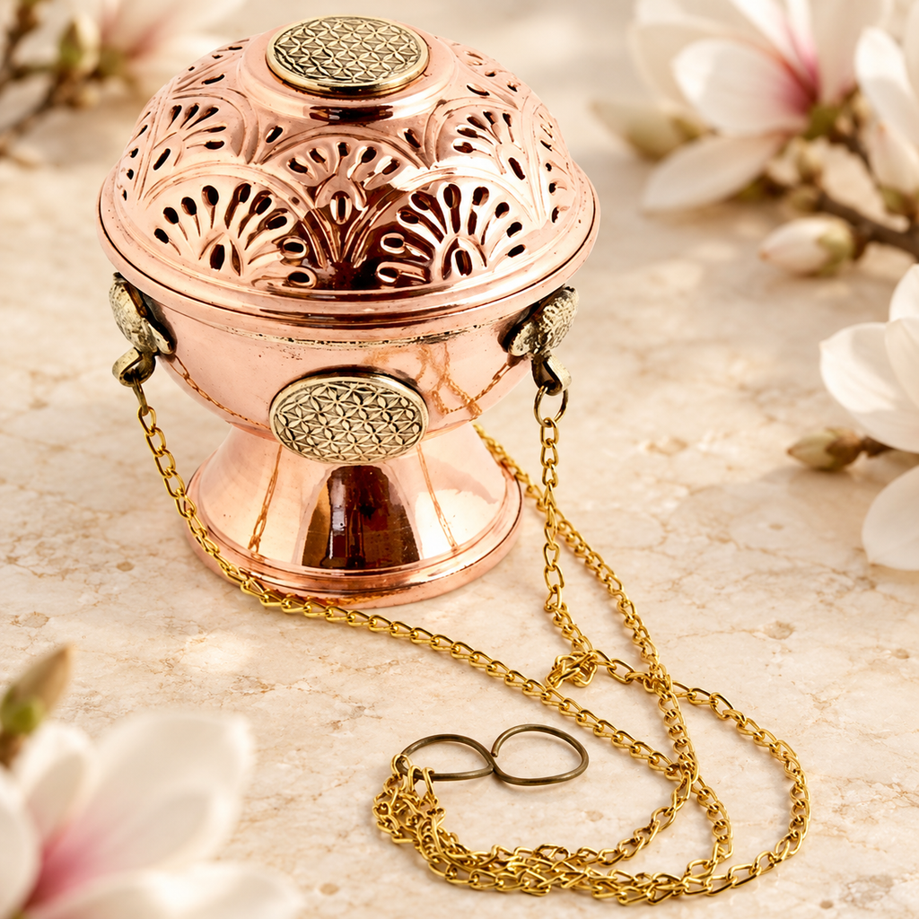 Flower of Life Tibetan Copper Hanging Censer – 5.5 in