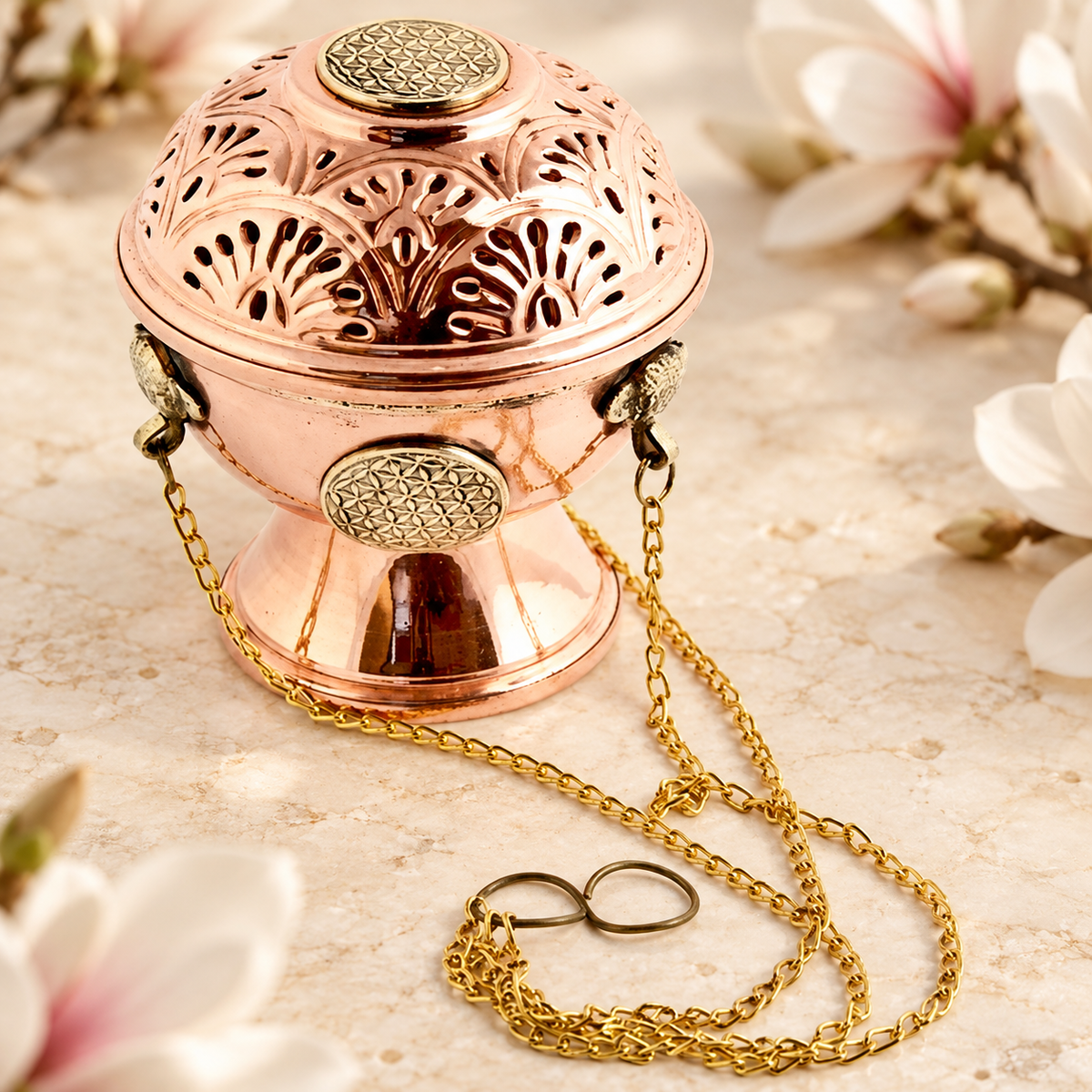 Flower of Life Tibetan Copper Hanging Censer – 5.5 in