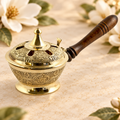 Brass Censer with Wooden Handle – 8 in in a warm Magnolia Grove setting