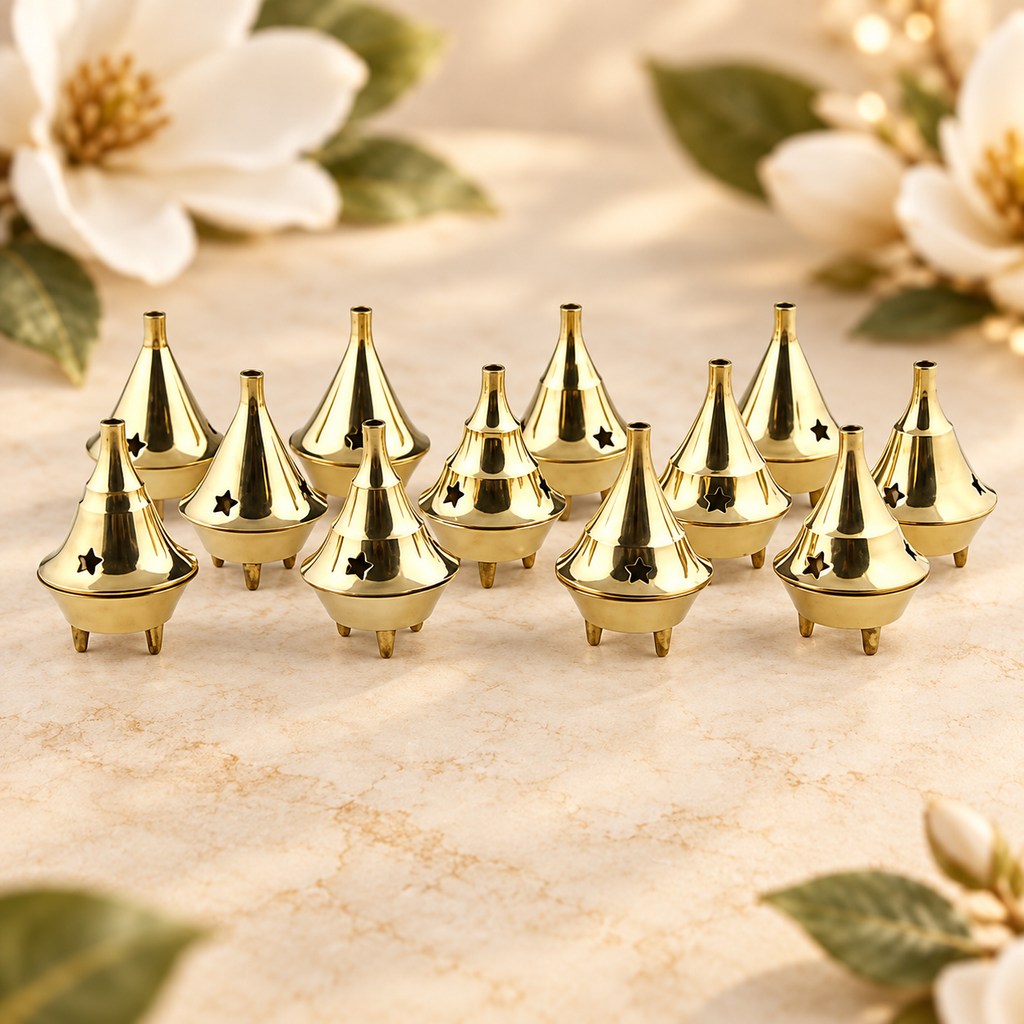 Brass Cone Burner Set – 12 Pieces, 2.5 in in a warm Magnolia Grove setting