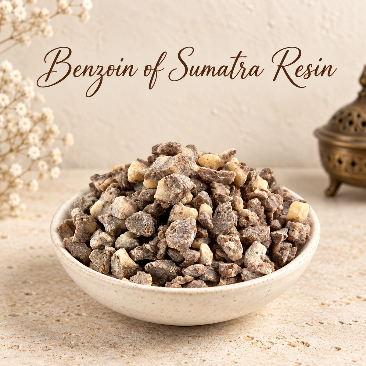 Benzoin Of Sumatra Resin natural resin incense in an elegant ceramic bowl