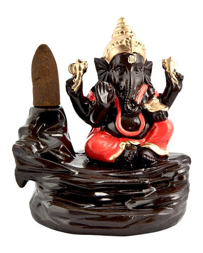 Ganesh in Orange Backflow Incense Burner – 3.5"H – Sold Individually