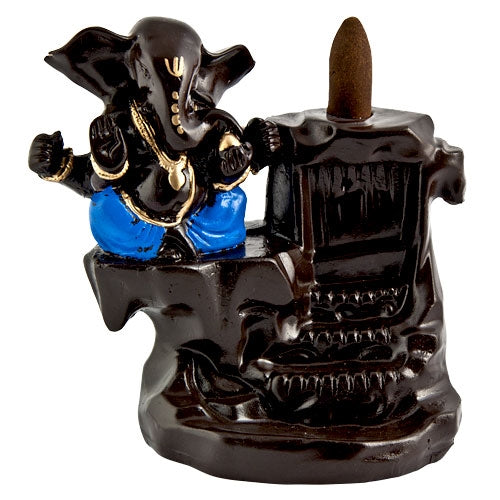 Ganesh in Blue Backflow Incense Burner – 5"H – Sold Individually