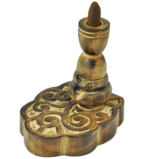 Floral Design Wooden Backflow Cone Burner – 5"H, 3"W – Sold Individually
