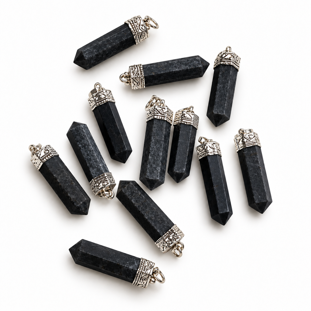 Black Tourmaline pencil pendant — color and pattern variations