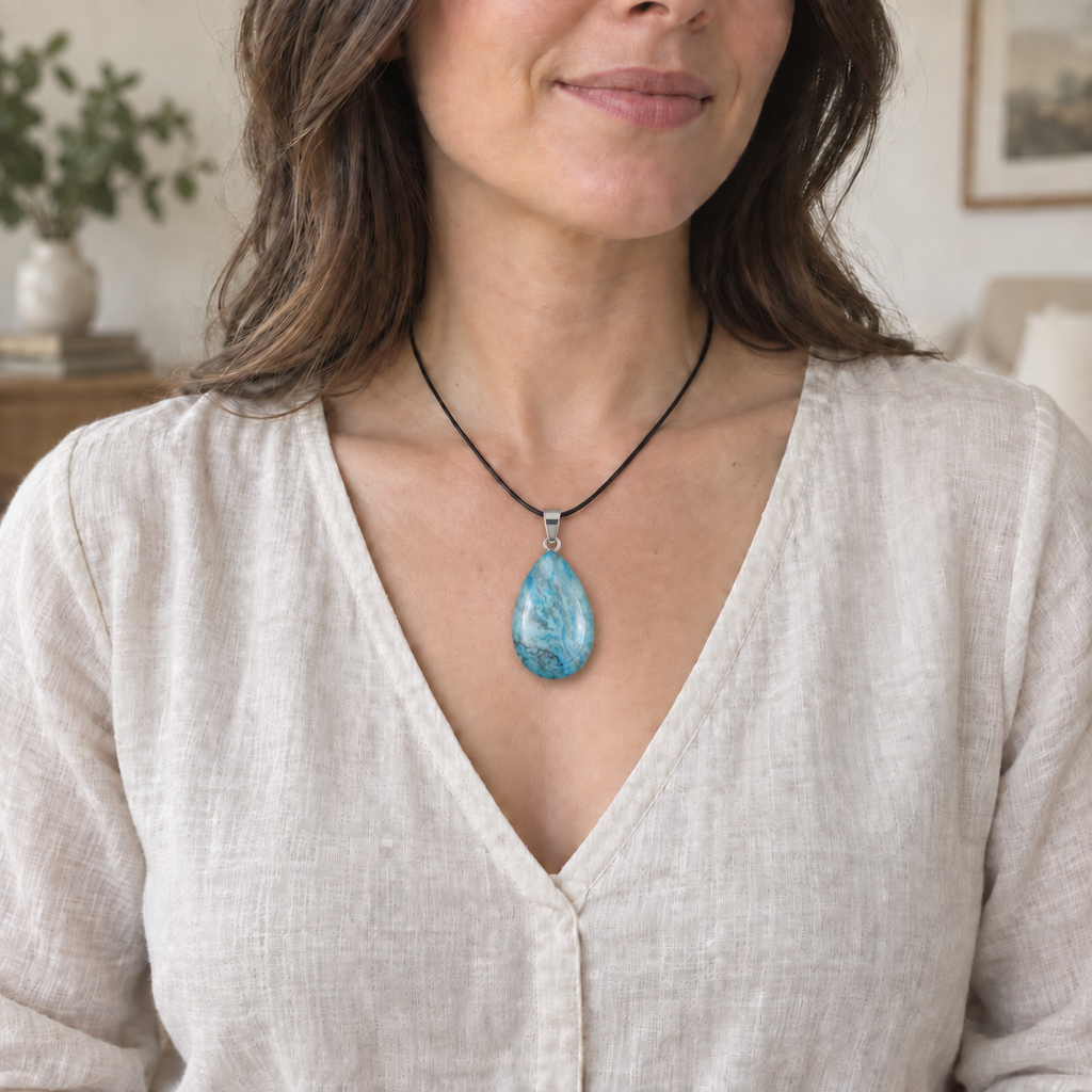 Blue Agate drop pendant — lifestyle