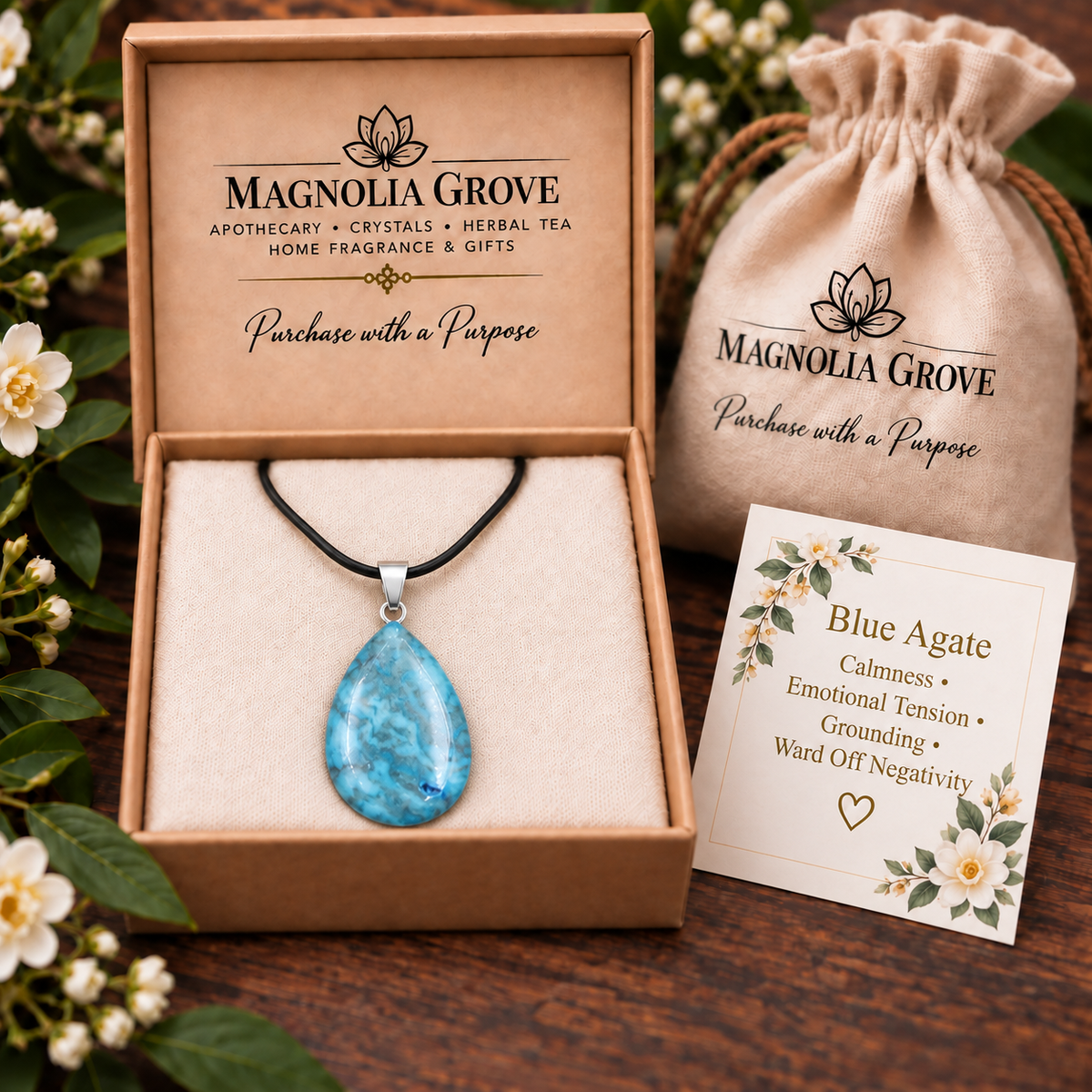 Blue Agate drop pendant — gift