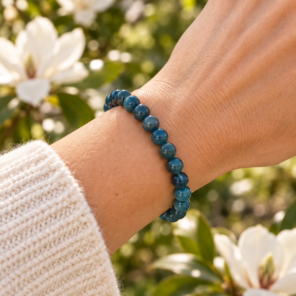 Blue Apatite 8mm stretch bracelet wrist