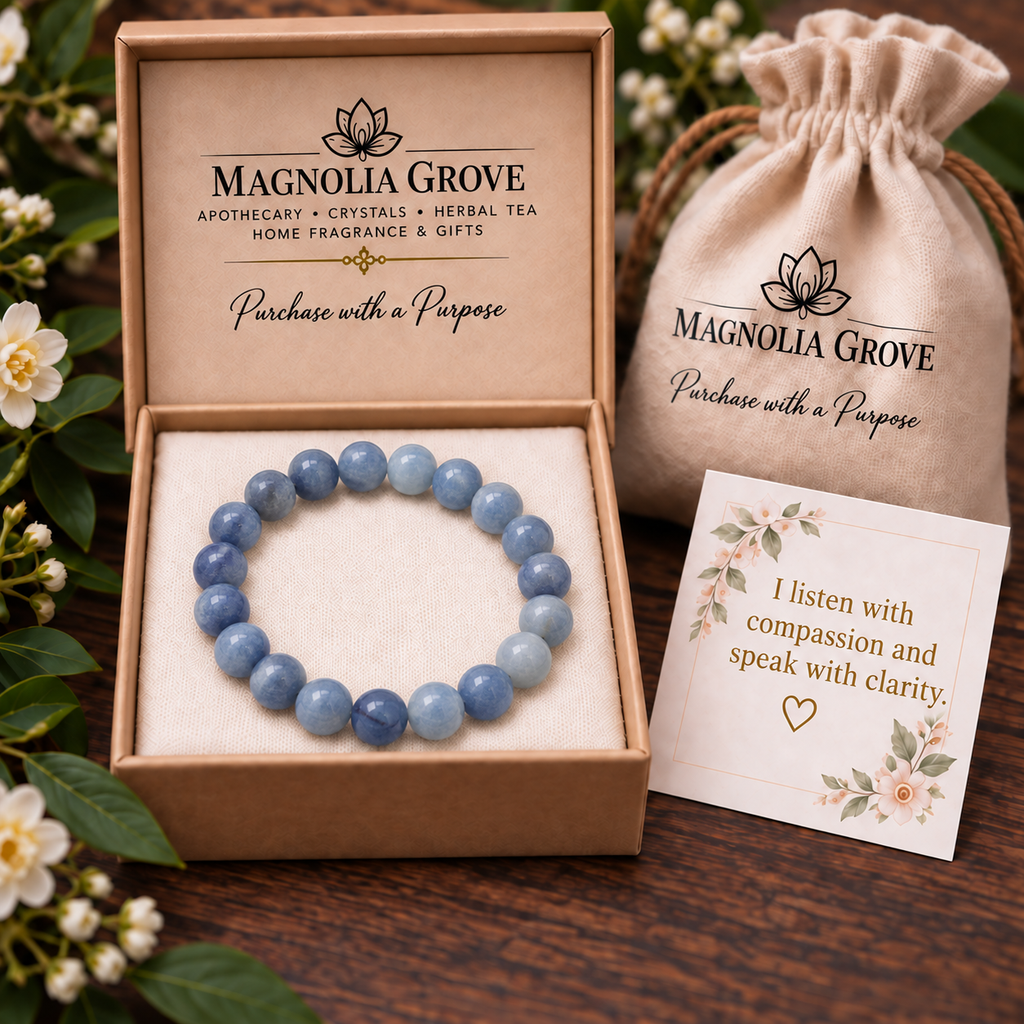 Blue Aventurine 8mm stretch bracelet gift with affirmation: I listen with compassion and speak with clarity.