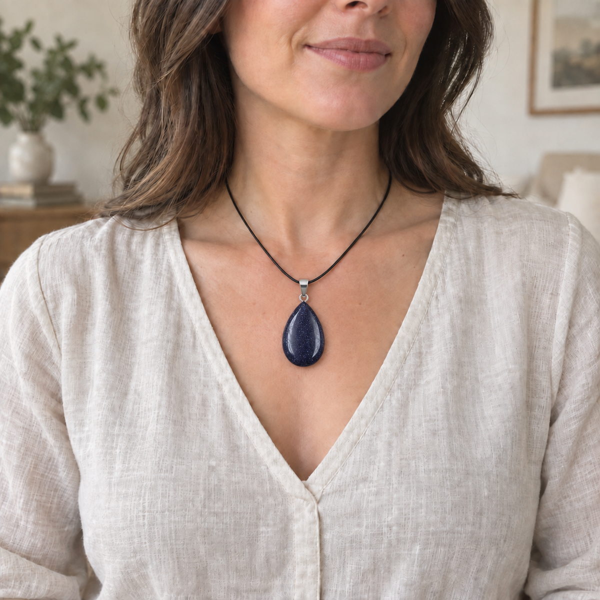 Blue sand stone drop pendant — lifestyle