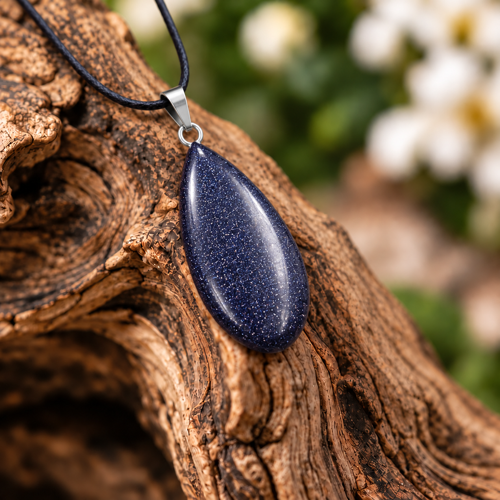 Blue sand stone drop pendant — closeup
