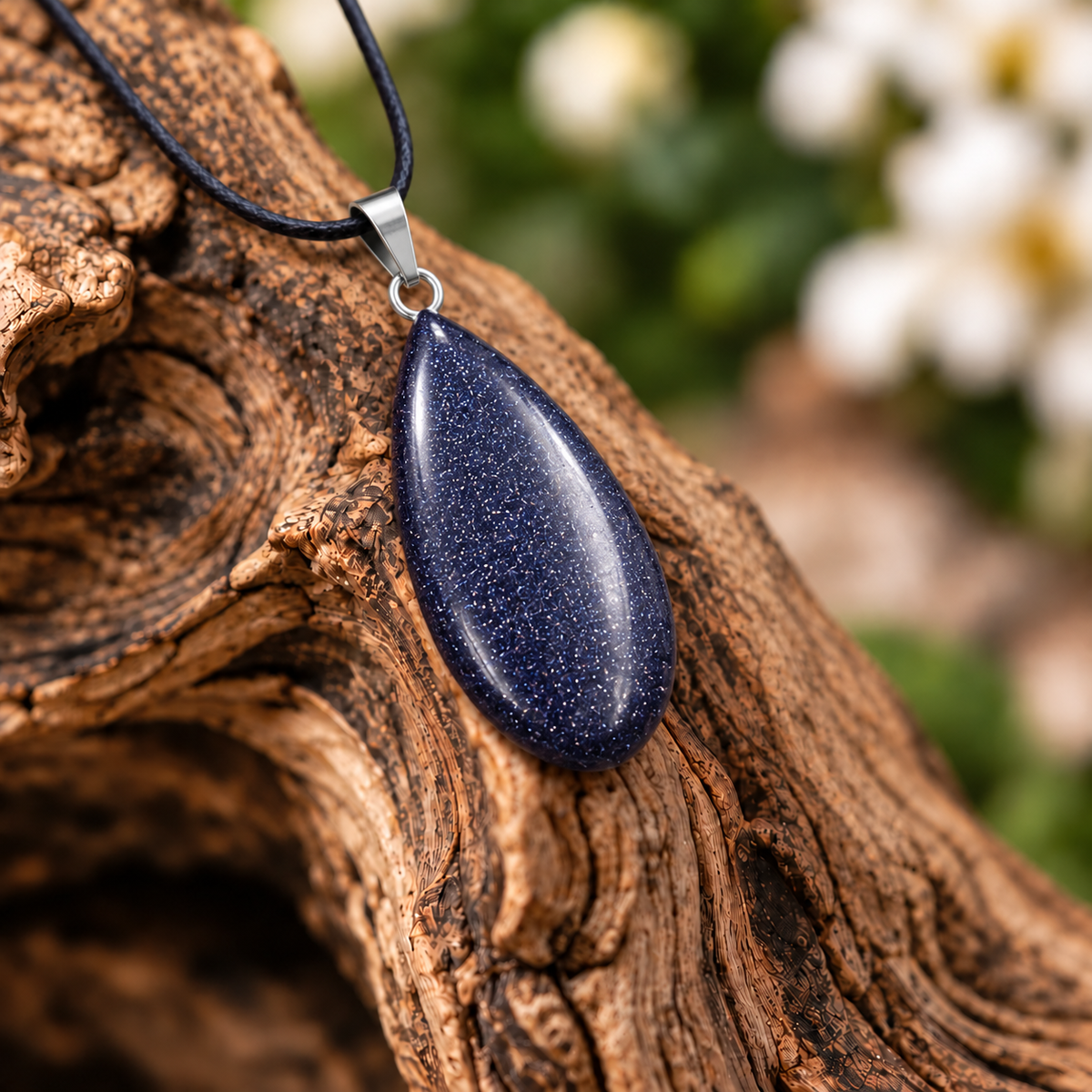 Blue sand stone drop pendant — closeup