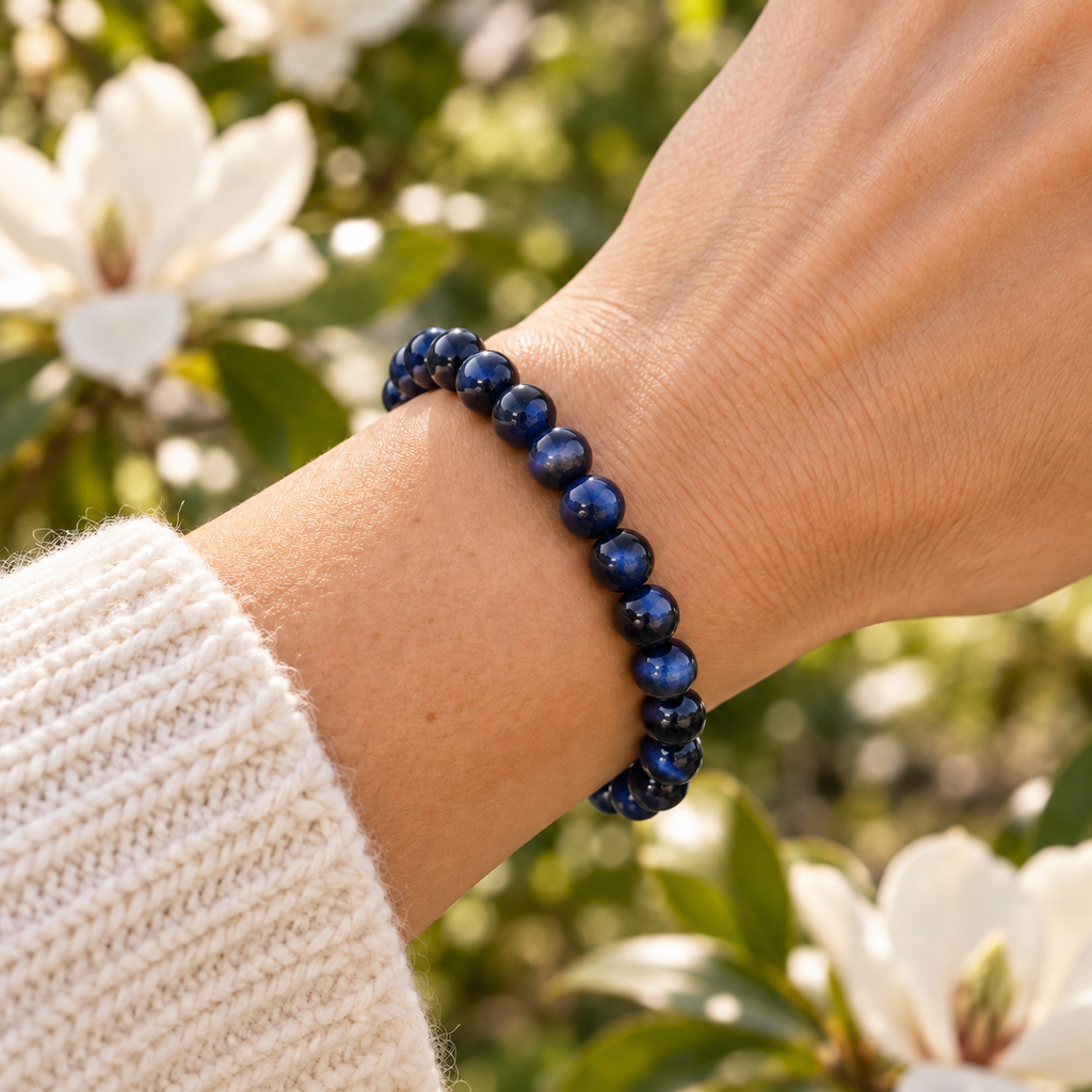 Blue Tiger Eye 8mm stretch bracelet wrist