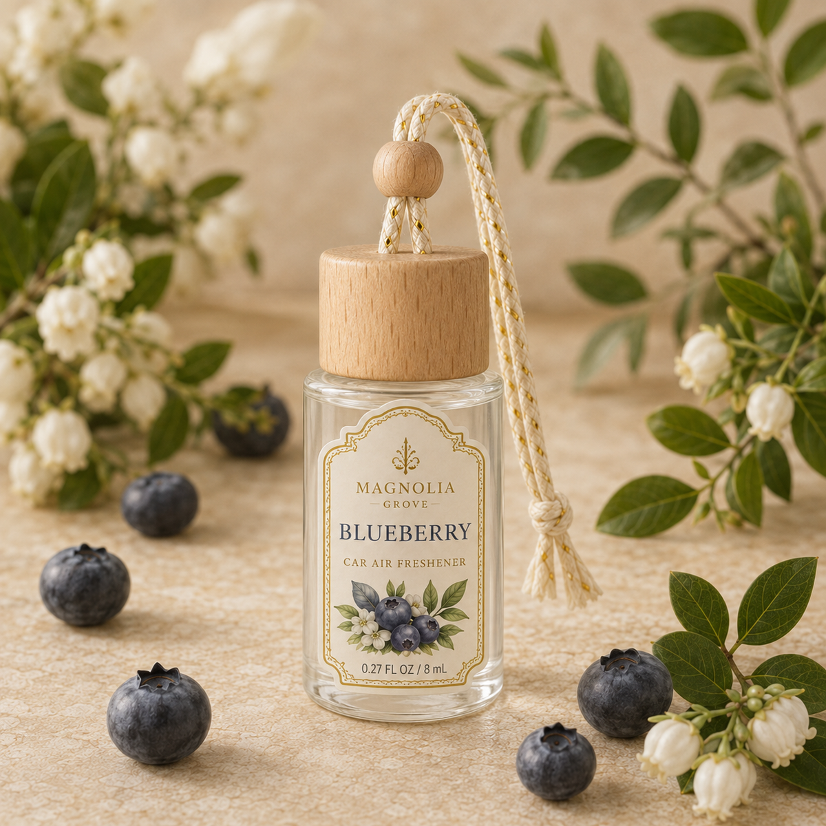 Blueberry Car Air Freshener — 8 mL glass bottle with wood cap