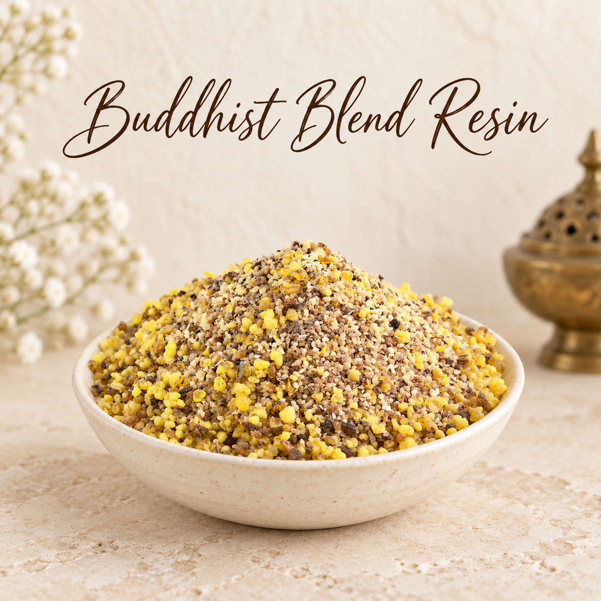 Buddhist Blend Resin natural resin incense in an elegant ceramic bowl