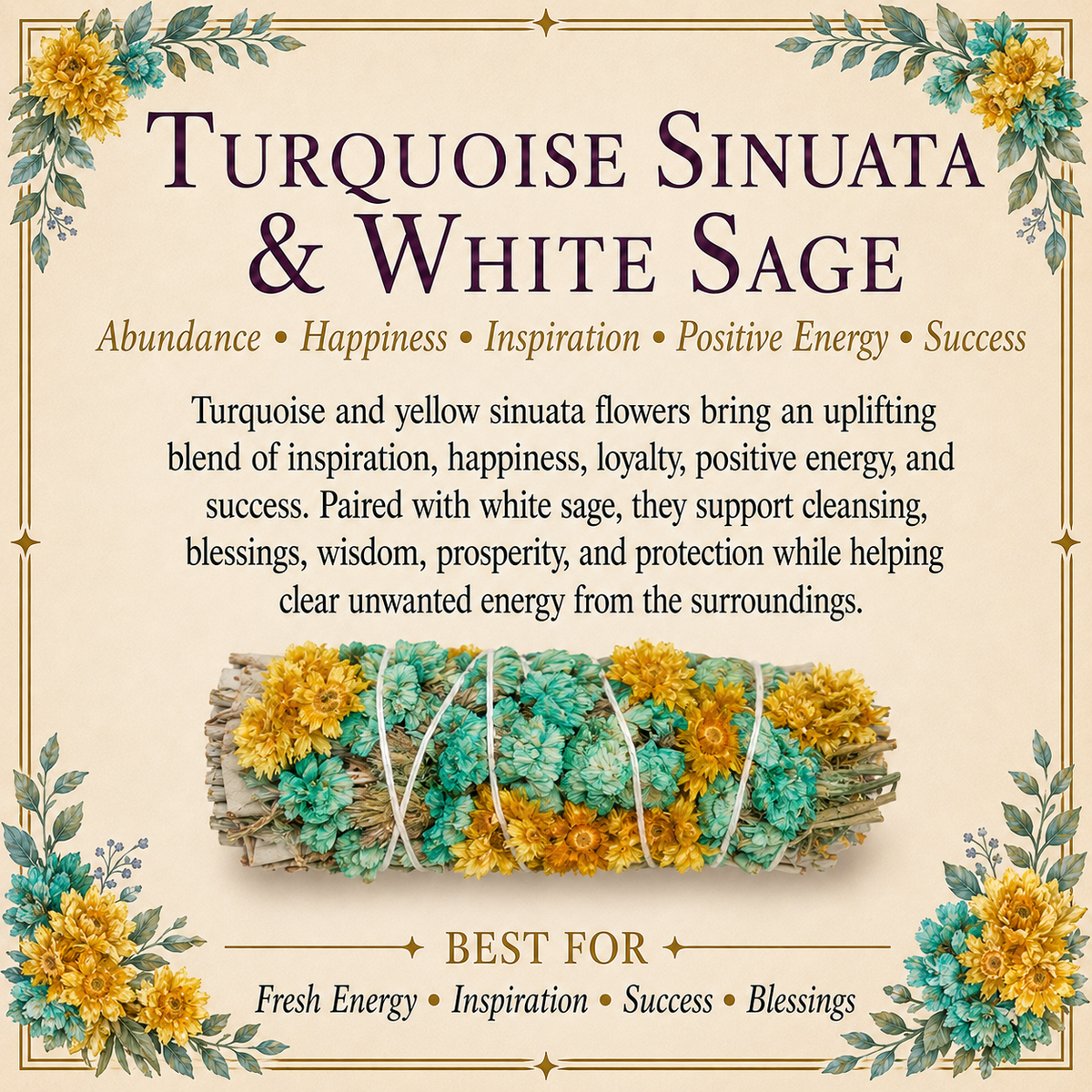 Turquoise & Yellow Sinuata Flower White Sage product