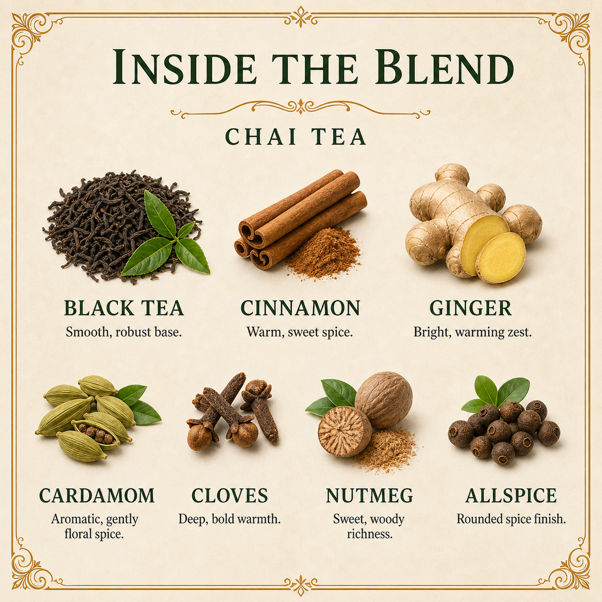 Chai Tea Regular ingredients including cinnamon and cardamom