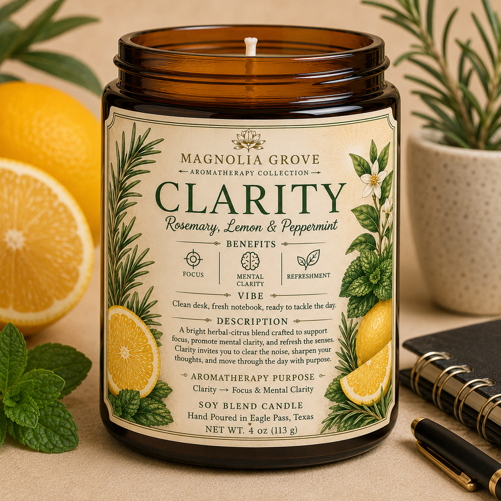 Clarity aromatherapy candle from Magnolia Grove Gifts