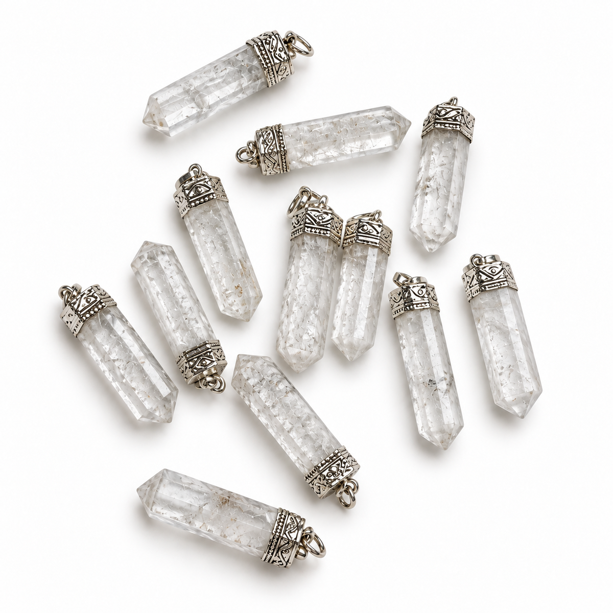 Clear Quartz pencil pendant — color and pattern variations