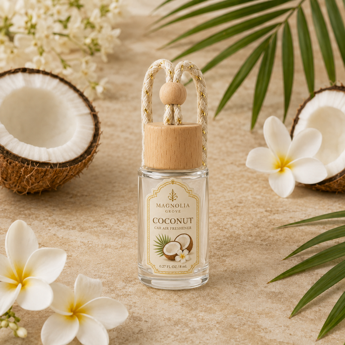 Coconut Car Air Freshener — 8 mL glass bottle with wood cap