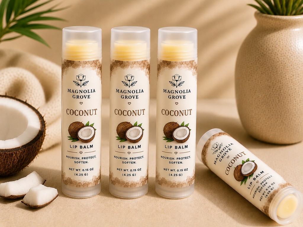 Coconut handmade moisturizing lip balm by Magnolia Grove Gifts