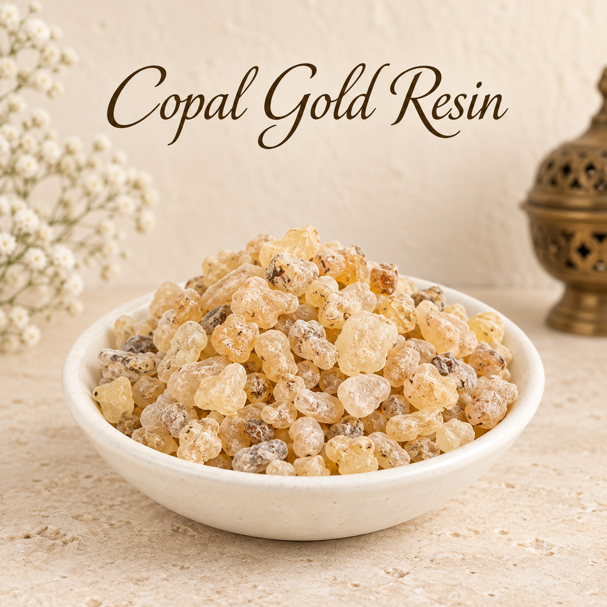 Copal Gold Resin natural resin incense in an elegant ceramic bowl