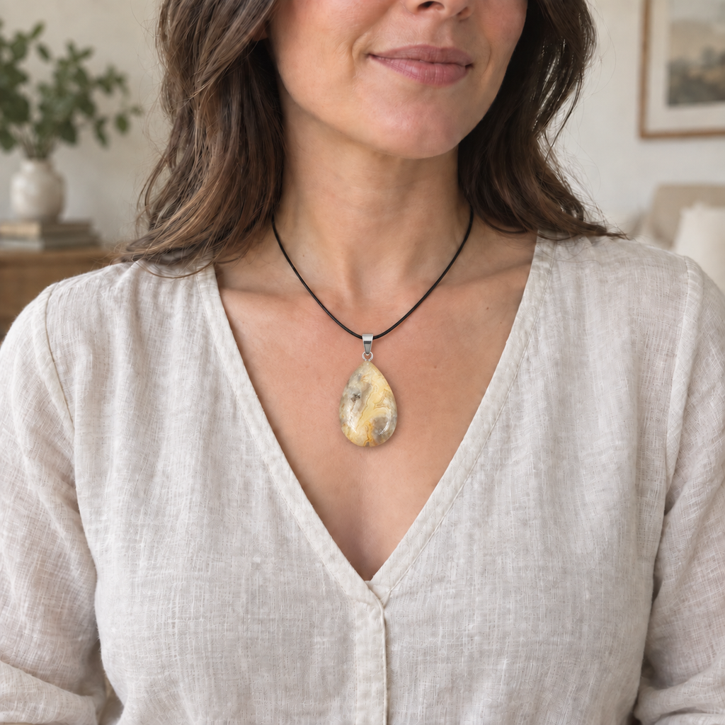 Crazy agate drop pendant — lifestyle