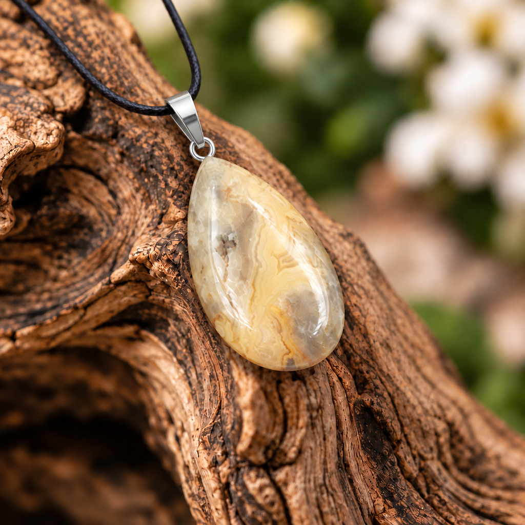 Crazy agate drop pendant — closeup