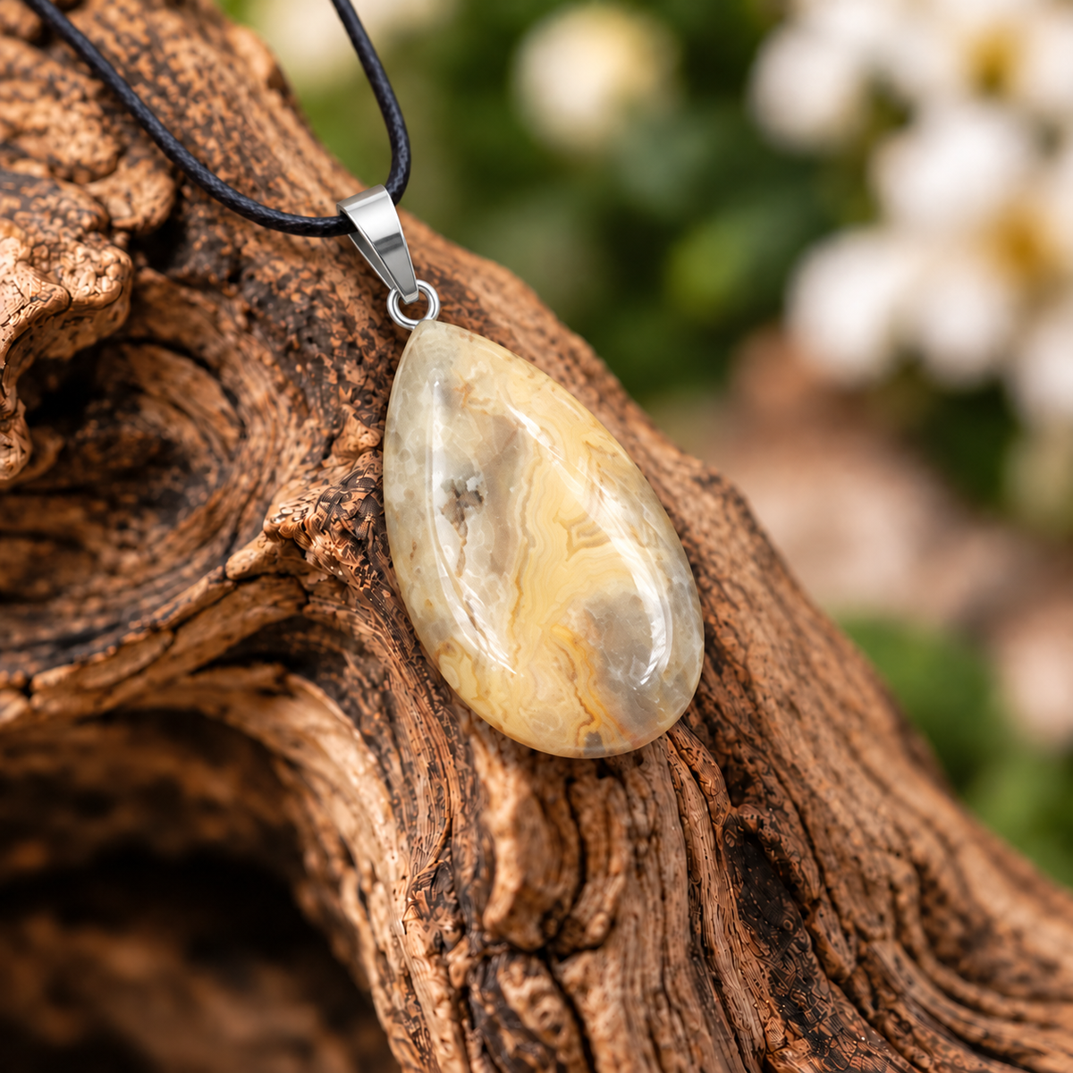 Crazy agate drop pendant — closeup