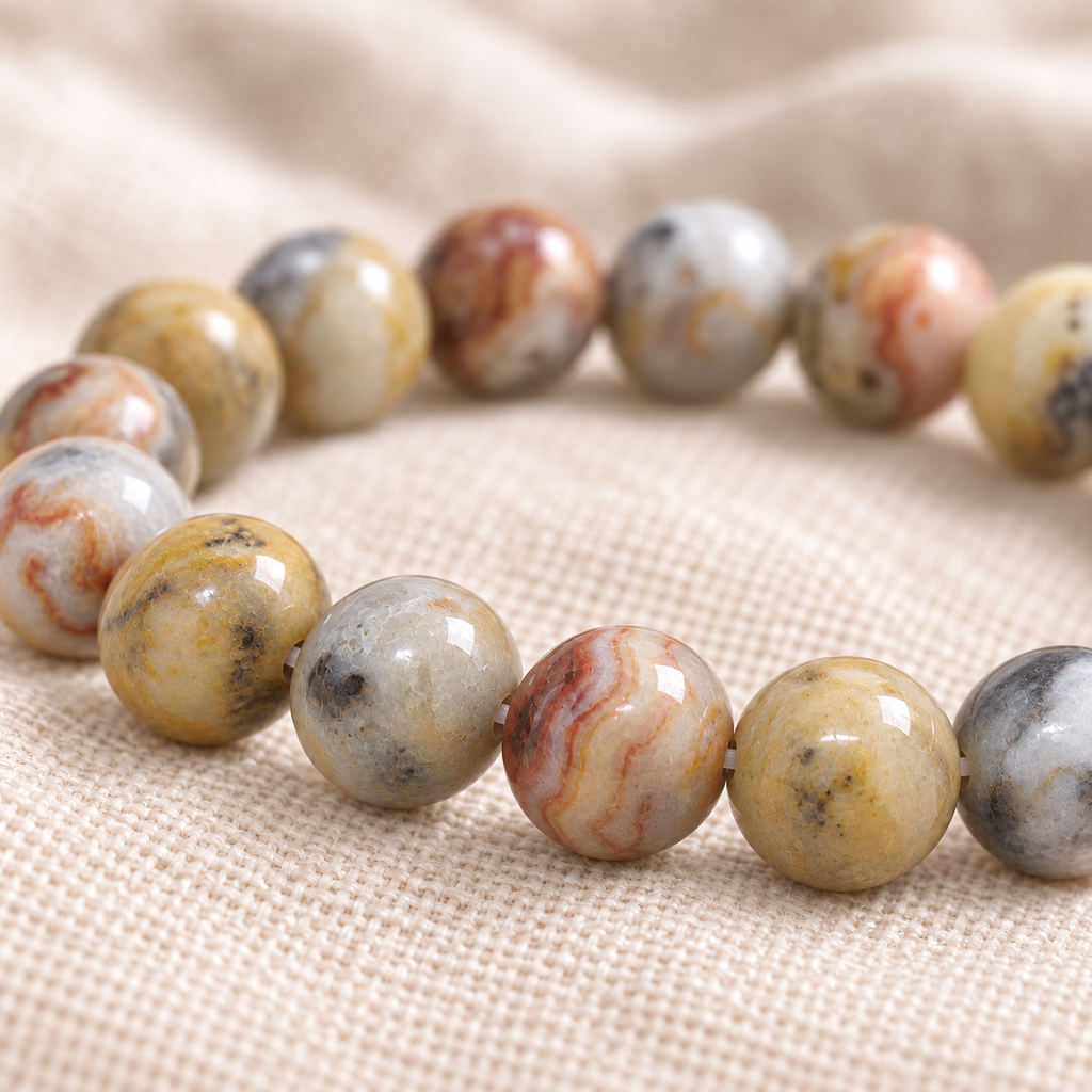 Crazy Lace Agate 8mm stretch bracelet macro