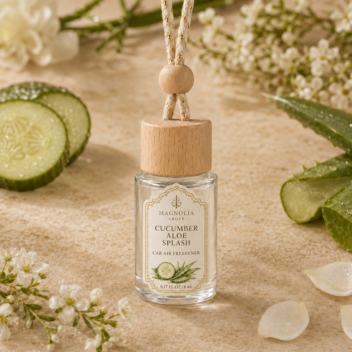 Cucumber Aloe Splash Car Air Freshener — 8 mL glass bottle with wood cap