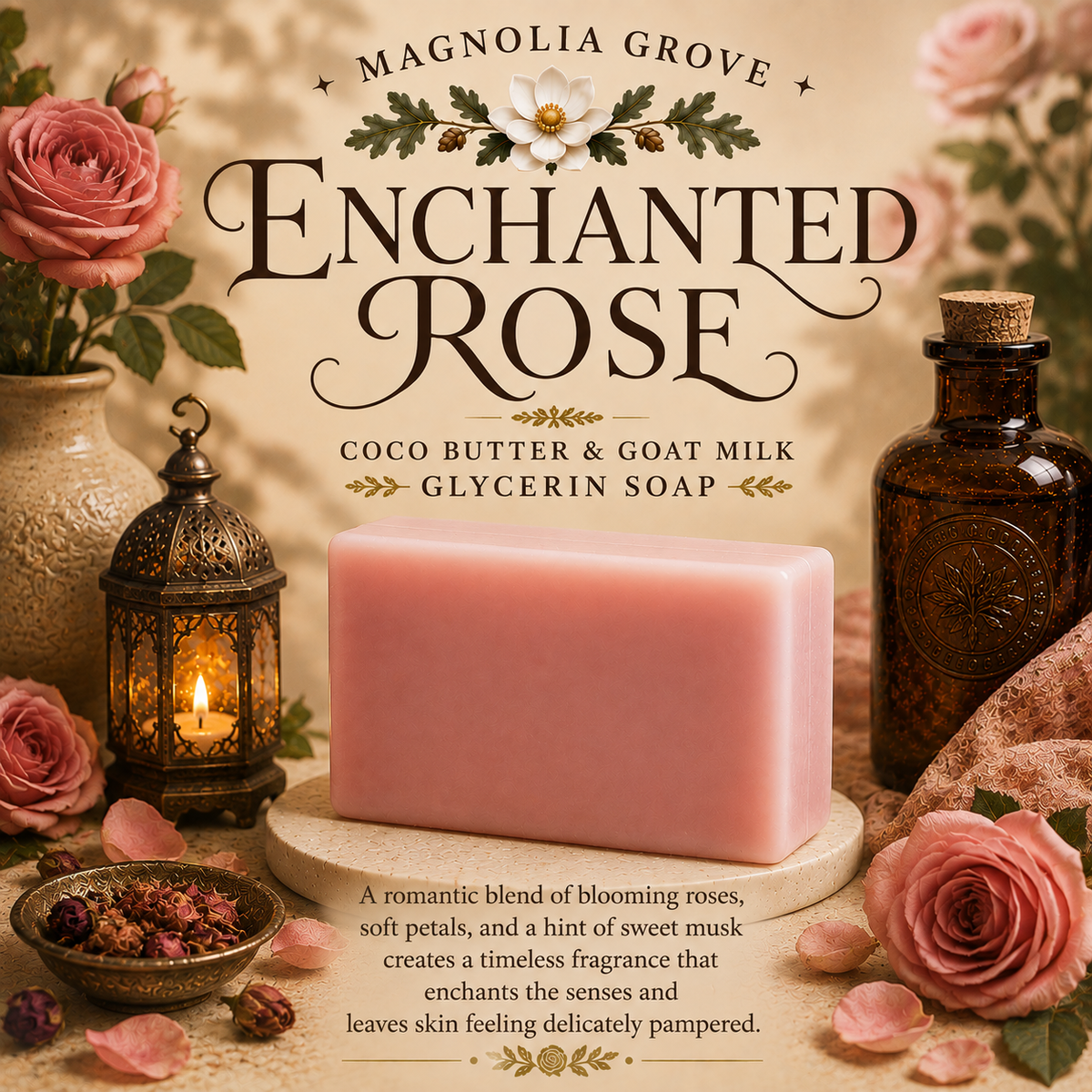 Rose Garden Romance Gift Pack — included soap: Enchanted Rose - Glycerin & Goat Milk Soap