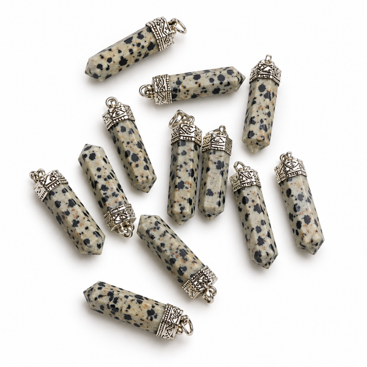 Dalmatian Jasper pencil pendant — color and pattern variations