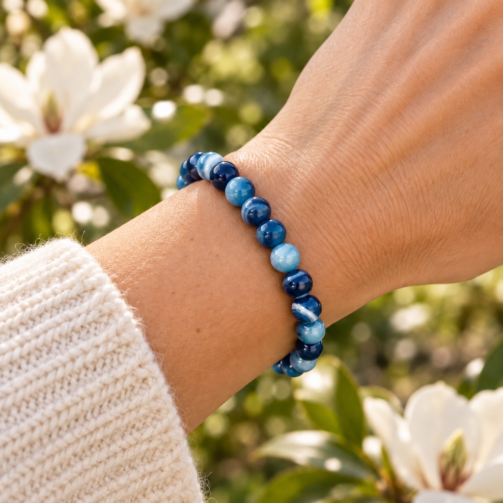 Dyed Blue Agate 8mm stretch bracelet wrist