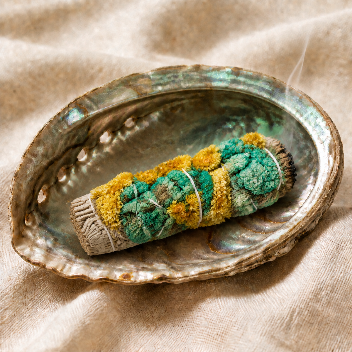 Turquoise & Yellow Sinuata Flower White Sage