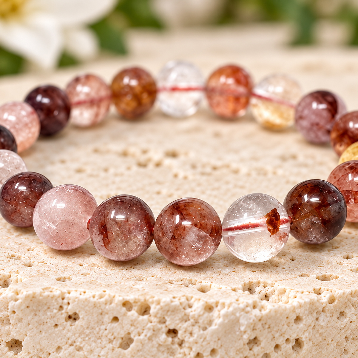 Fire Quartz 8mm stretch bracelet – macro