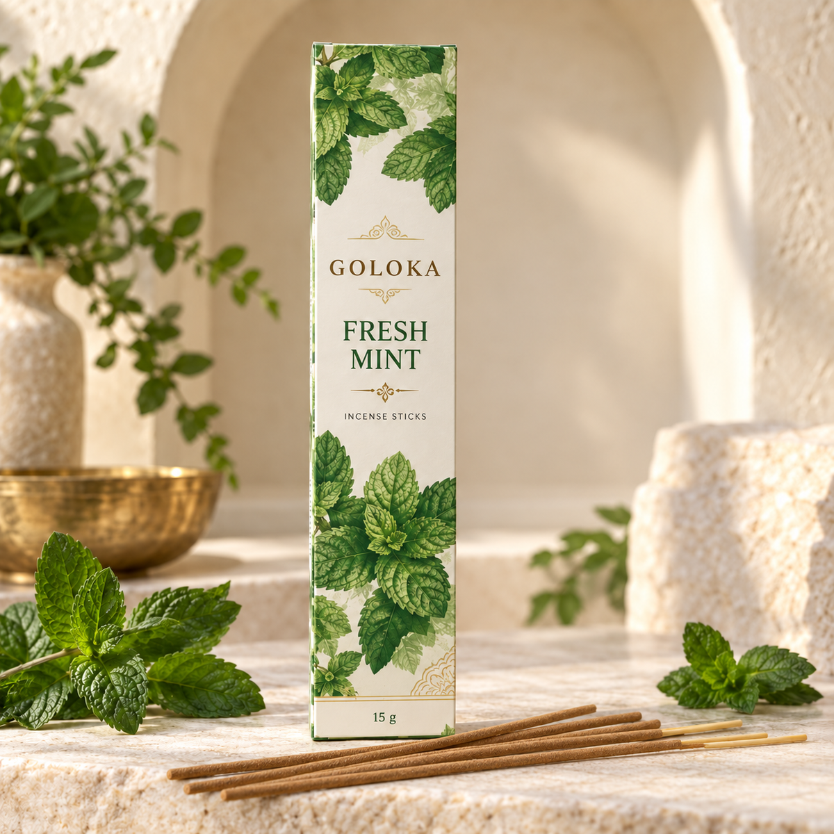 Goloka Fresh Mint Incense Sticks – 15 Gram Pack