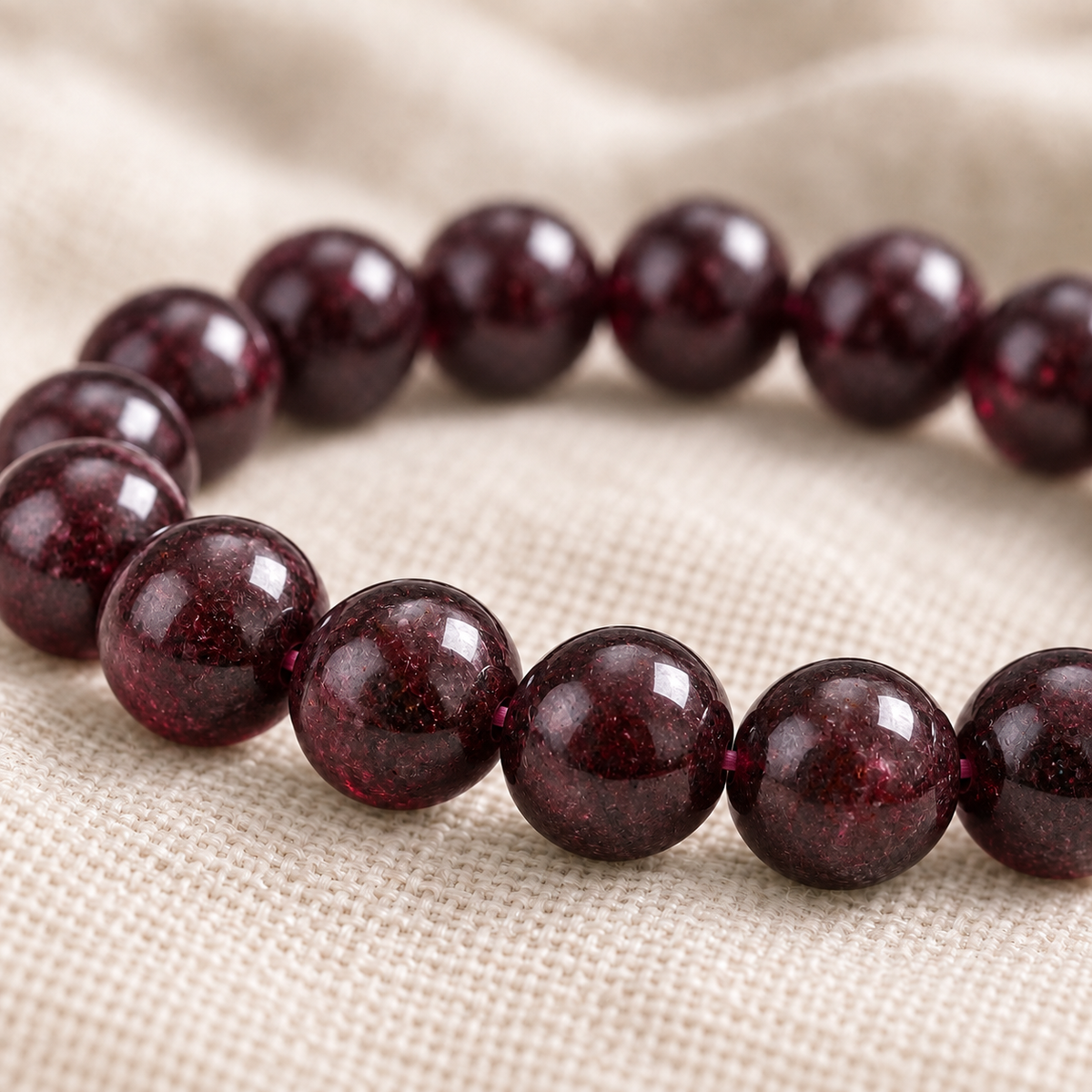 Garnet 8mm stretch bracelet macro